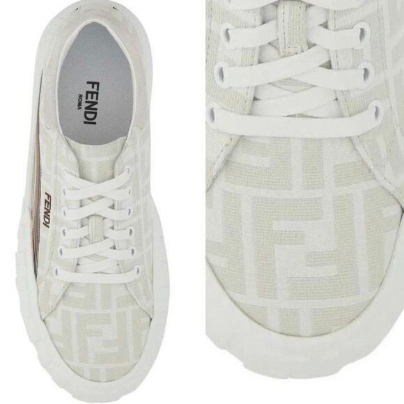 FENDI Off White Monogram FF Zucca Logo Low Top Sneakers Size EU36.5 - Picture 1 of 11